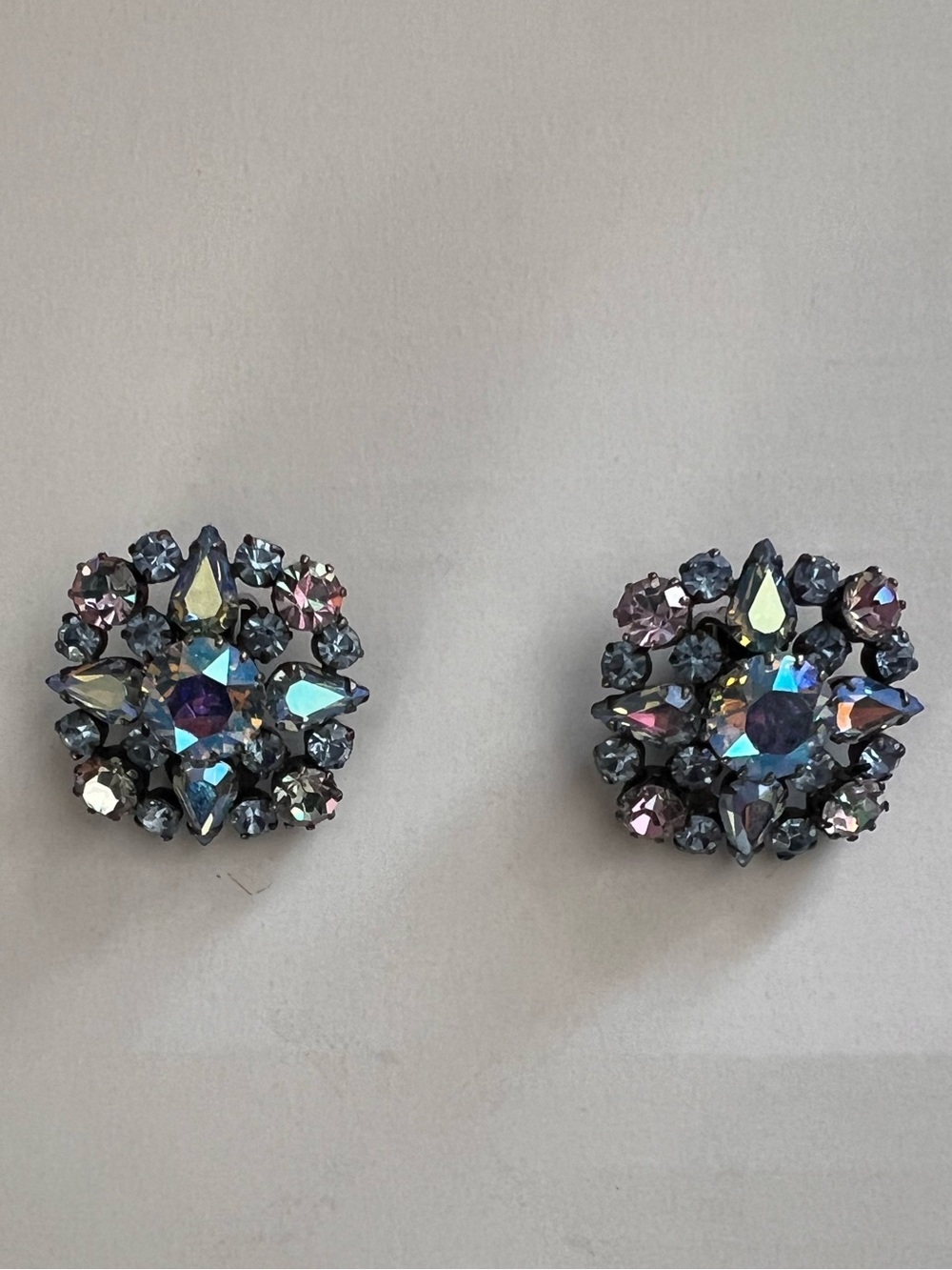 Vintage Made in Austria Aurora Borealis Rhinestone Clip-On Earrings